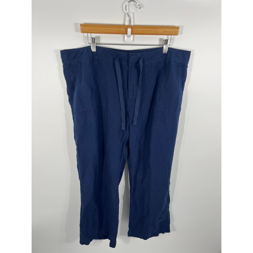 Tommy Hilfiger Womens Linen Blend Pants 16 Blue Lightweight Euro Summer Resort